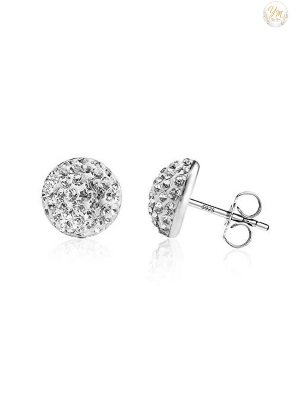 925 Sterling Silver Crystal Half Dome Stud Earrings Sparkle Push Back